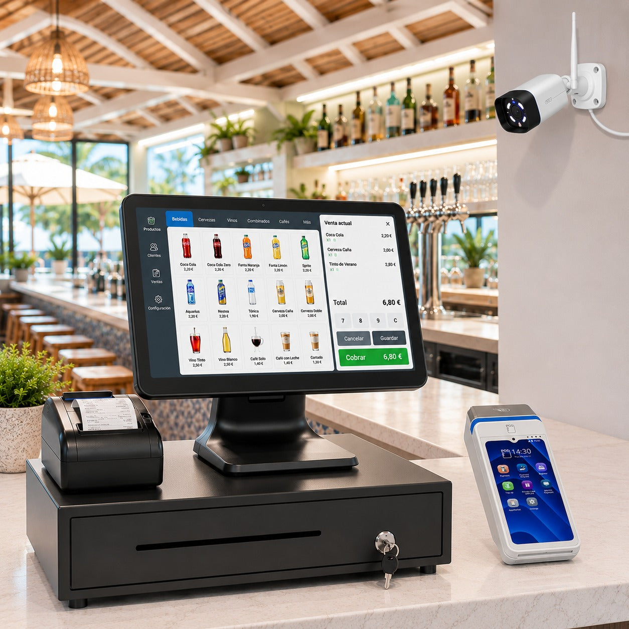 TPV táctil completo con cajón e impresora para bares, restaurantes y comercios
