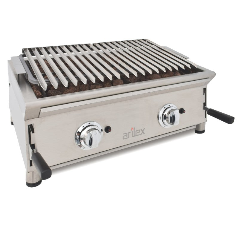 Barbacoa a gas profesional 70 cm piedra volcánica ARILEX con parrilla inoxidable regulable en 3 alturas
