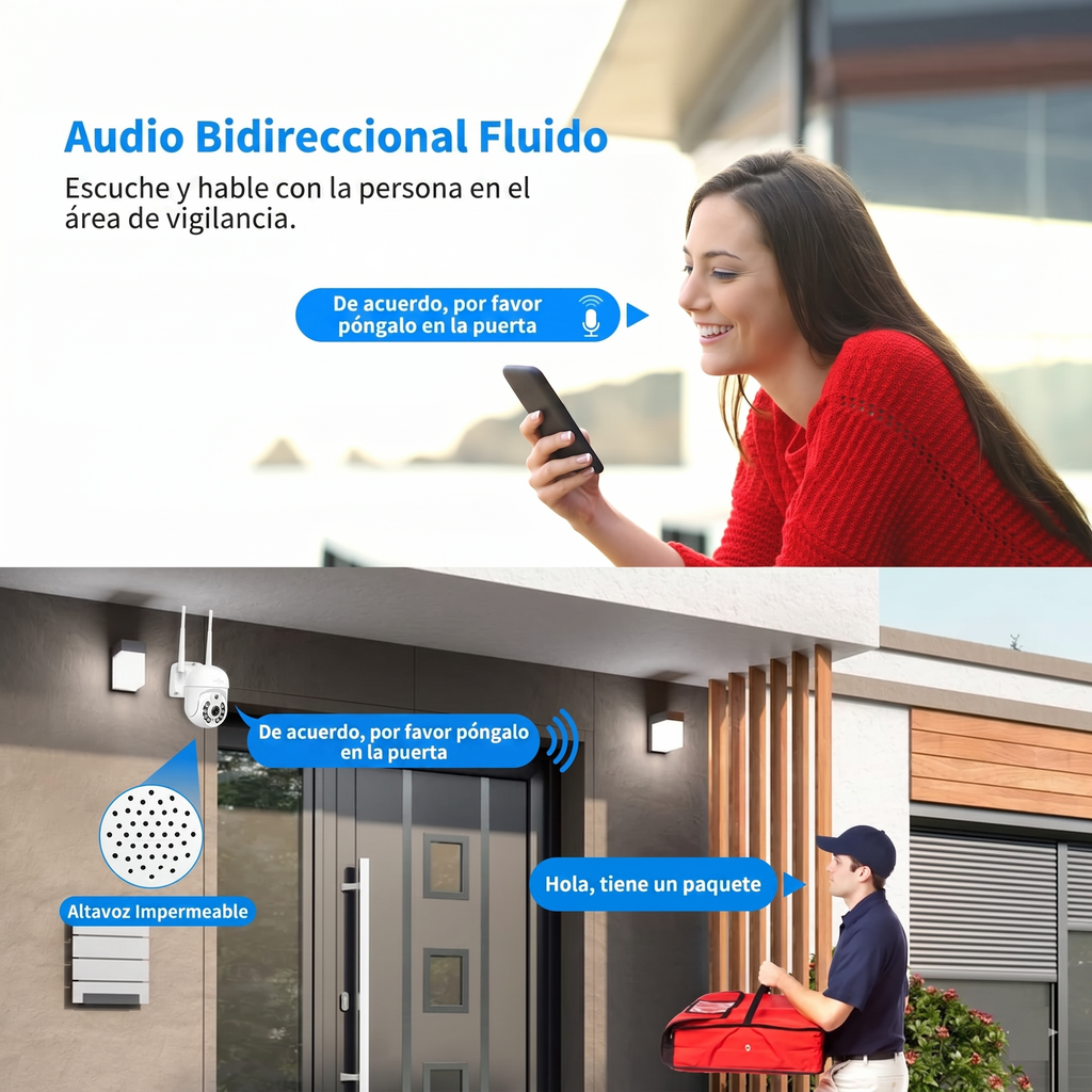 Cámara de seguridad WiFi para el hogar con visión panorámica y control desde el móvil