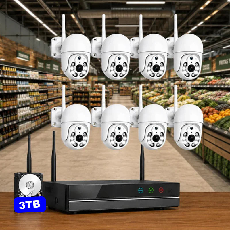 Videovigilancia inteligente para comercios - 8 cámaras PTZ motorizadas con IA, cobertura total y sin cuotas