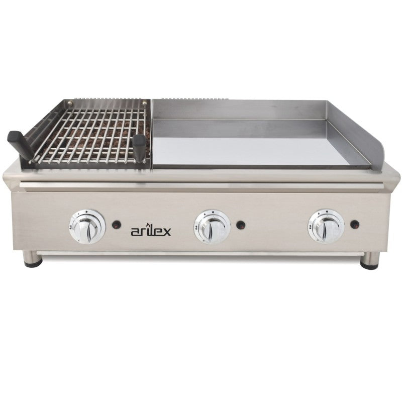 Frytops a gas 65 cm + Barbacoa en acero rectificado de 15 mm