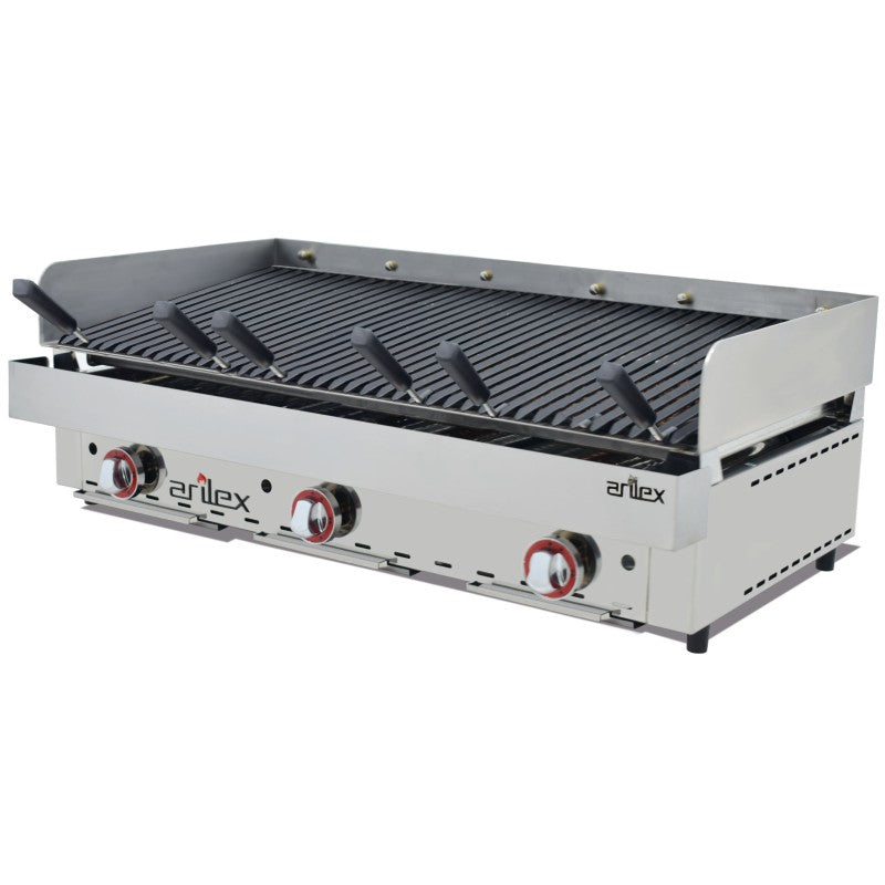 Parrilla vasca a gas profesional ARILEX con piedra volcánica con medidas 1305x590x345