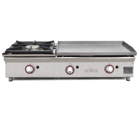 Plancha a gas 60 cm en acero rectificado 15 mm y fogón 6 Kw ARILEX 100 PGRFN