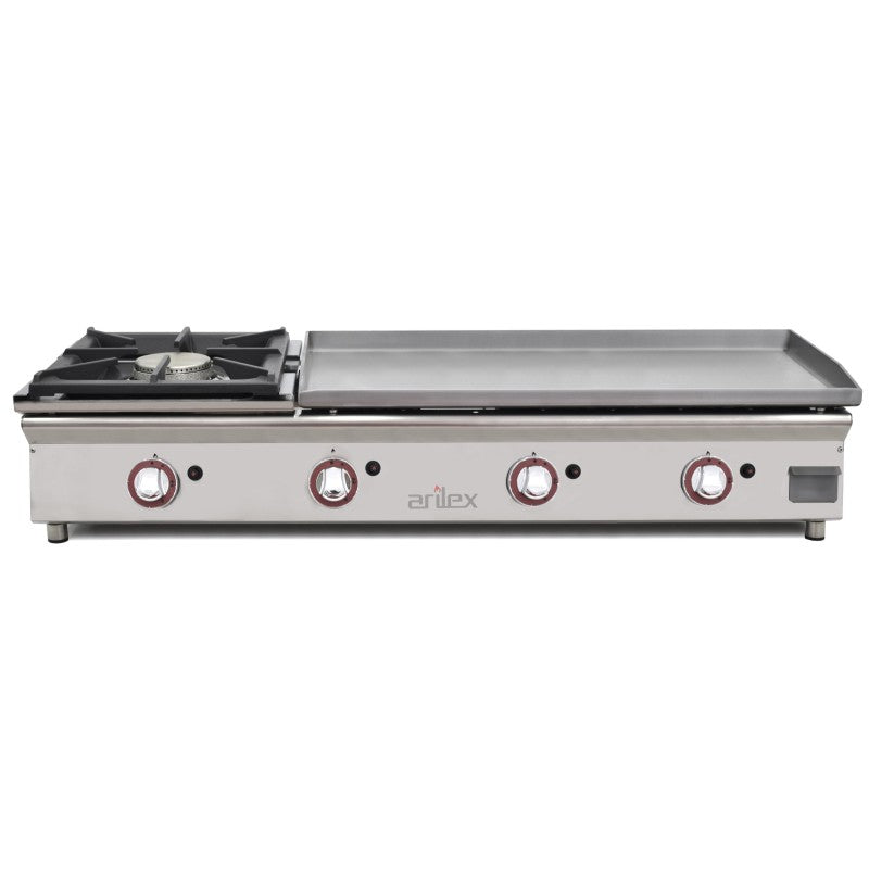 Plancha a gas 80 cm en acero 15 mm con baño cromo duro + fogón 6 Kw ARILEX 120 PGCFN