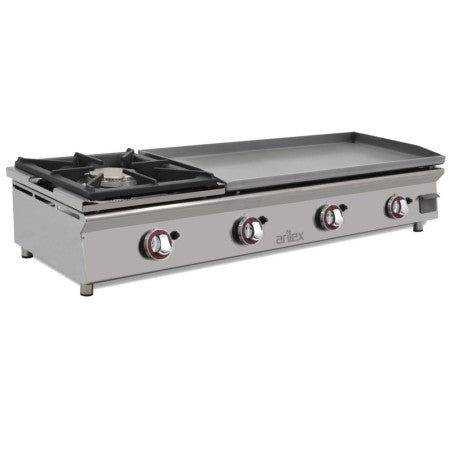 Plancha a gas 80 cm en acero rectificado 15 mm y fogón 6 Kw ARILEX 120 PGRFN