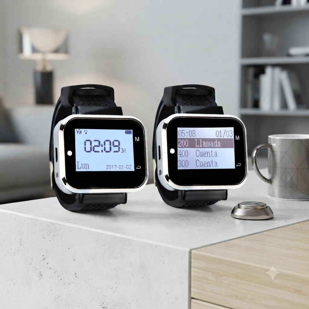 Sistema de avisadores inalámbricos para hostelería con pantalla, 2 relojes y 10 pulsadores