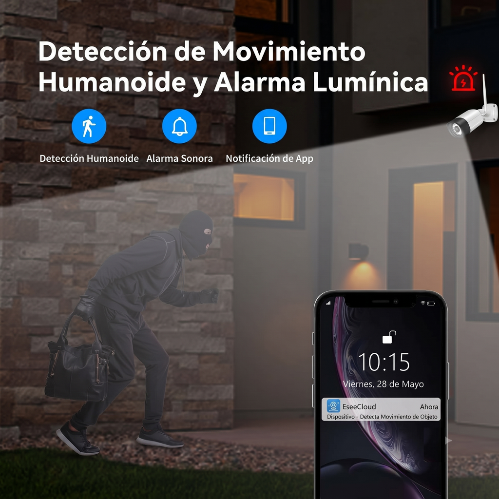 Sistema de videovigilancia WiFi para comercios - 8 cámaras 5MP, cobertura total y sin cuotas