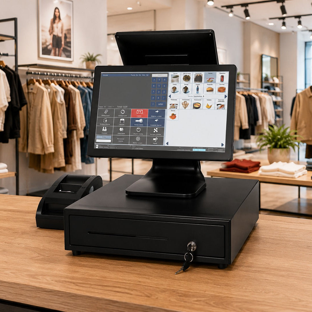 TPV profesional de doble pantalla táctil color negro para comercios y hostelería