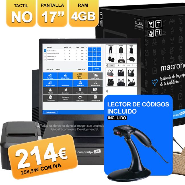 TPV Comercio no táctil 17" + Escáner Códigos Barra