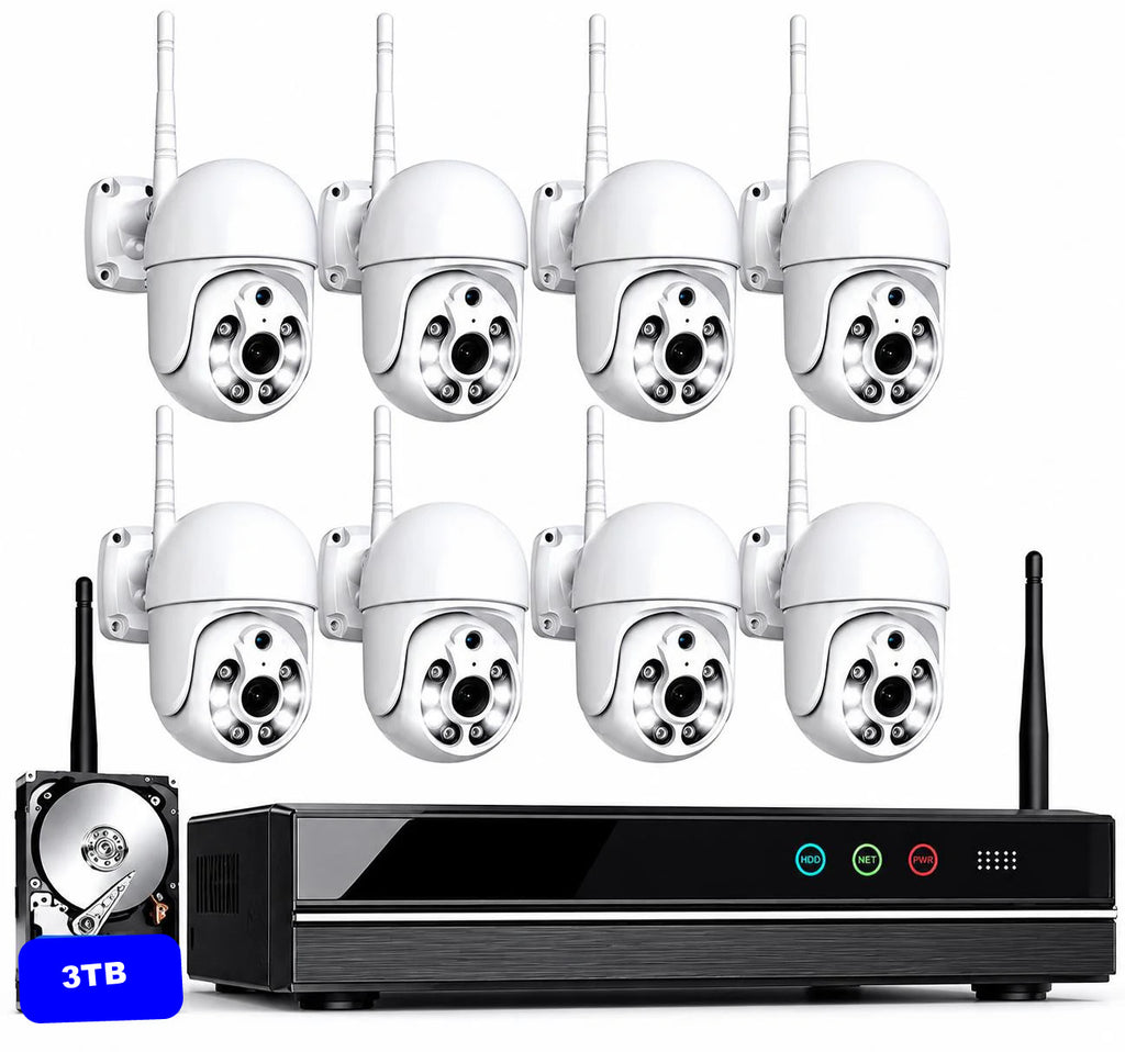 Videovigilancia inteligente para comercios - 8 cámaras PTZ motorizadas con IA, cobertura total y sin cuotas