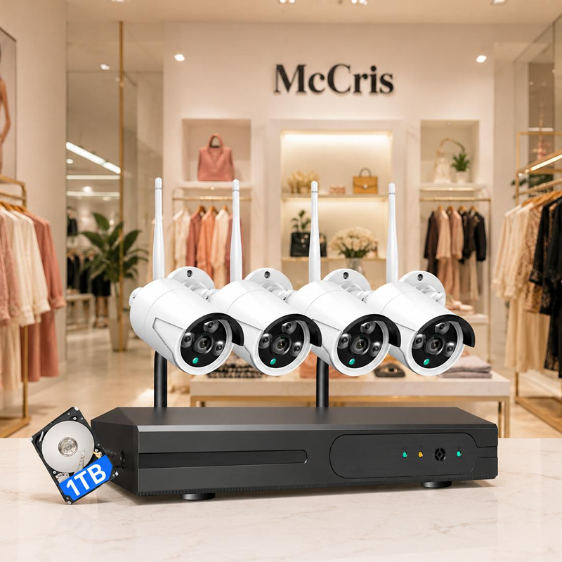 Sistema de videovigilancia WiFi para comercios — 4 cámaras desde 279€ + IVA, todo incluido y sin cuotas