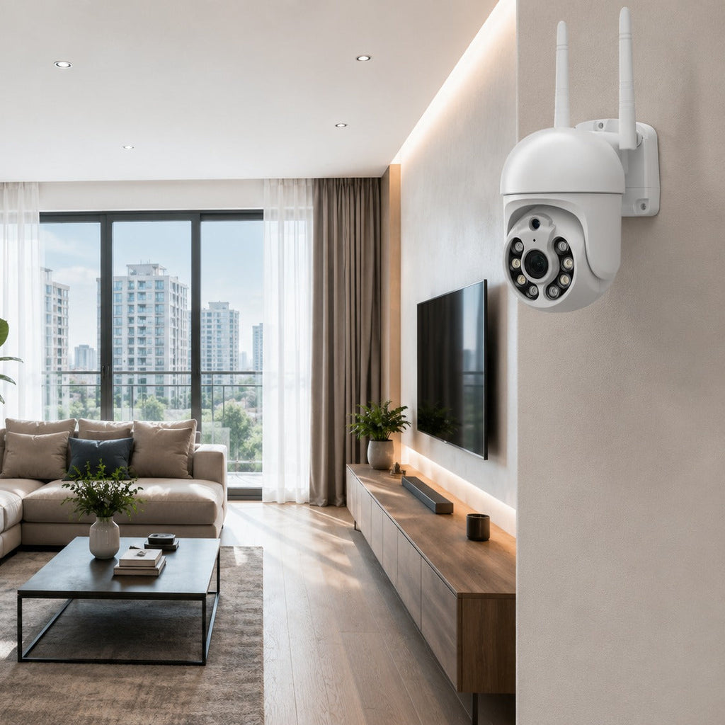 Cámara de seguridad WiFi para el hogar con visión panorámica y control desde el móvil