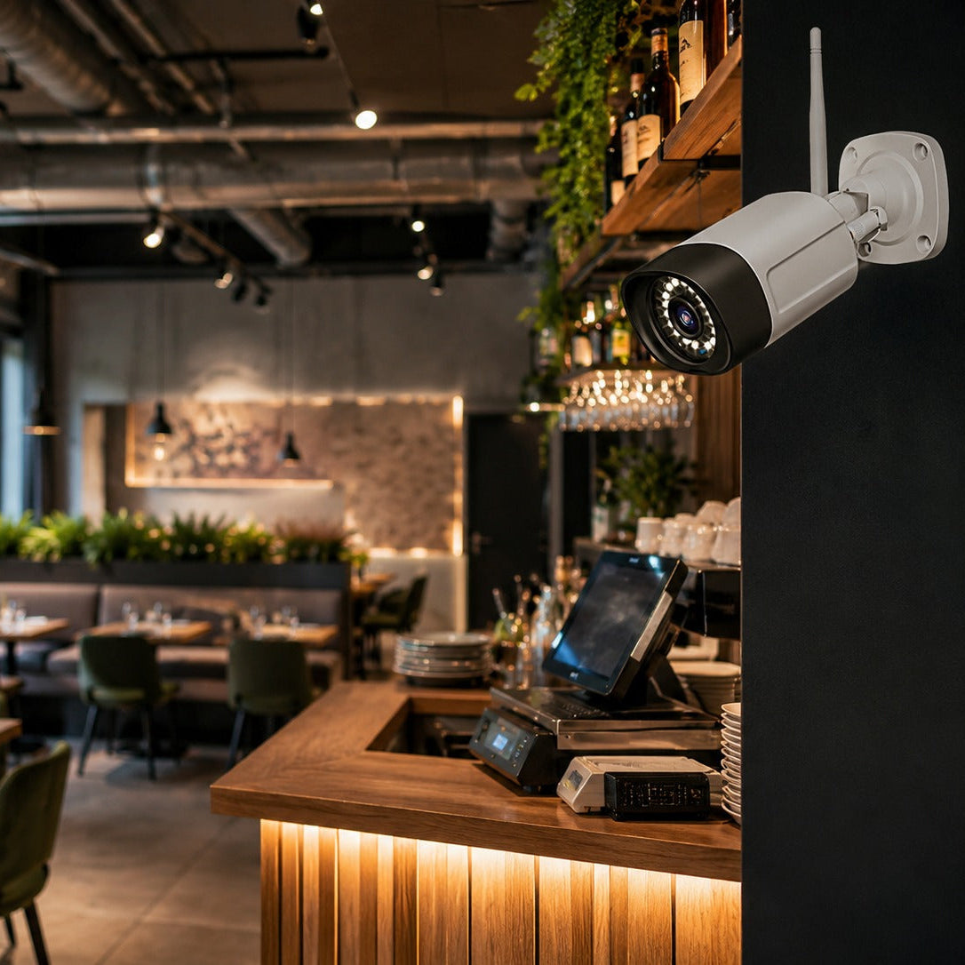 Cámara de seguridad WiFi 5MP para hostelería | Interior y exterior | Sin cuotas