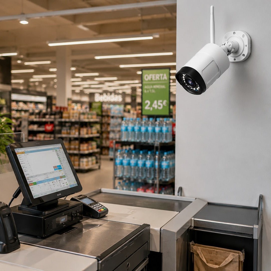 Cámara de Seguridad para Tiendas y Supermercados | Configurada + APP + Cartelería Incluidas