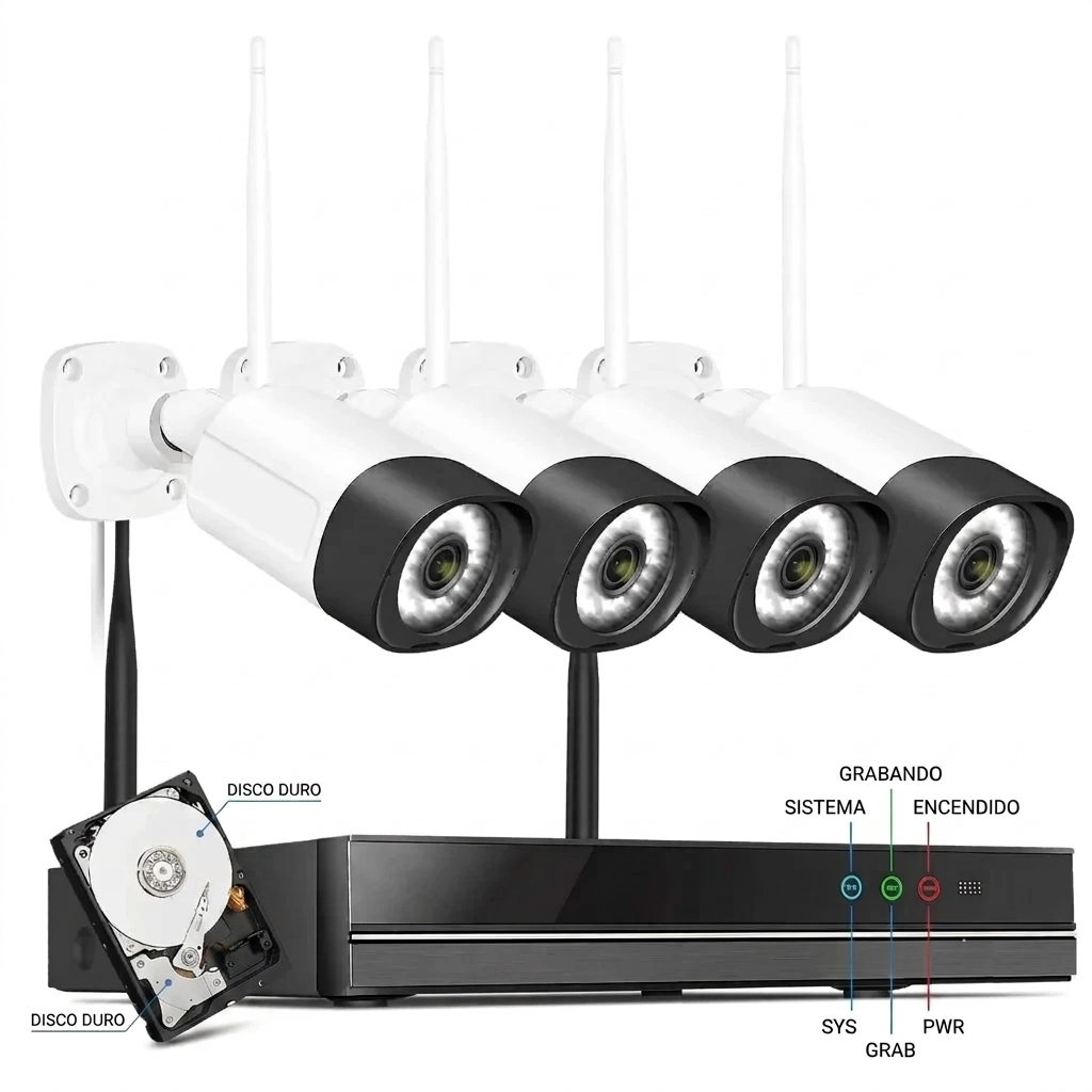 Sistema de videovigilancia WiFi para comercios - 8 cámaras 5MP, cobertura total y sin cuotas