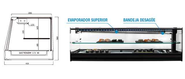 Vitrina refrigerada para SUSHI de cubetas con estante