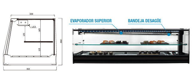 Vitrina refrigerada para SUSHI de placa fría con estante