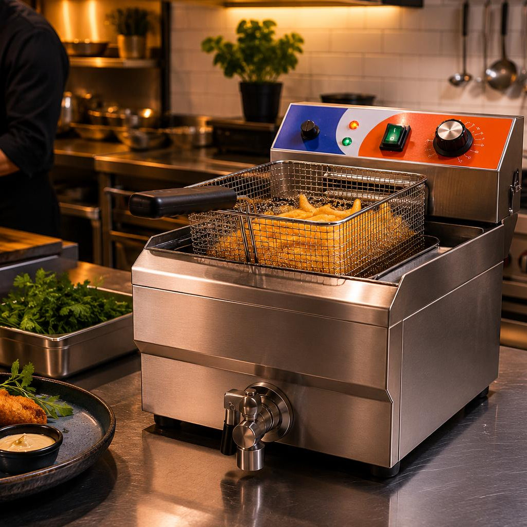 Freidora Eléctrica Profesional 10 Litros con Grifo — Vaciado Rápido para Cocinas Profesionales