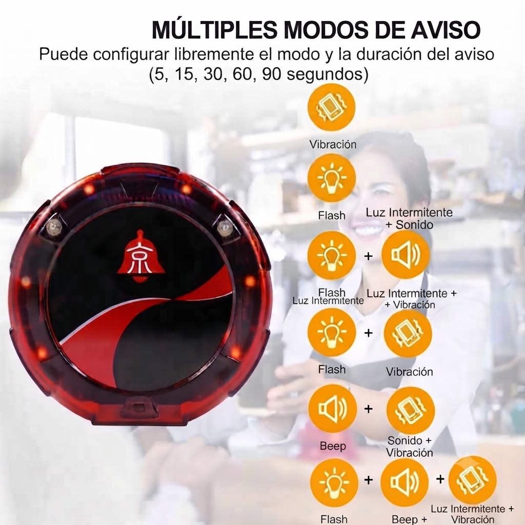 Sistema de avisadores inalámbricos para hostelería con vibración y luz – Pack profesional 10 unidades