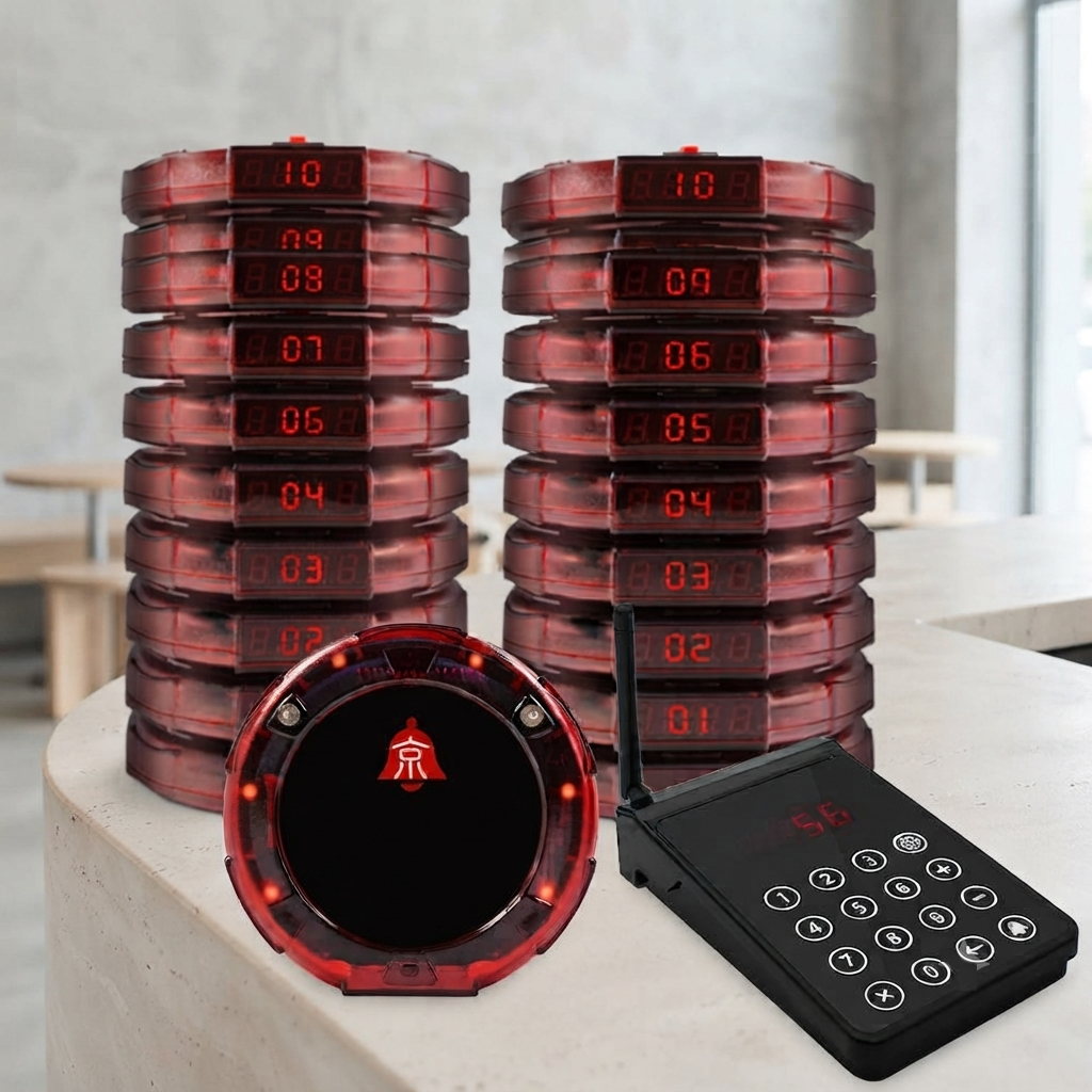 Sistema de buscapersonas inalámbrico para clientes con vibración, sonido y luz – Pack profesional 20 unidades