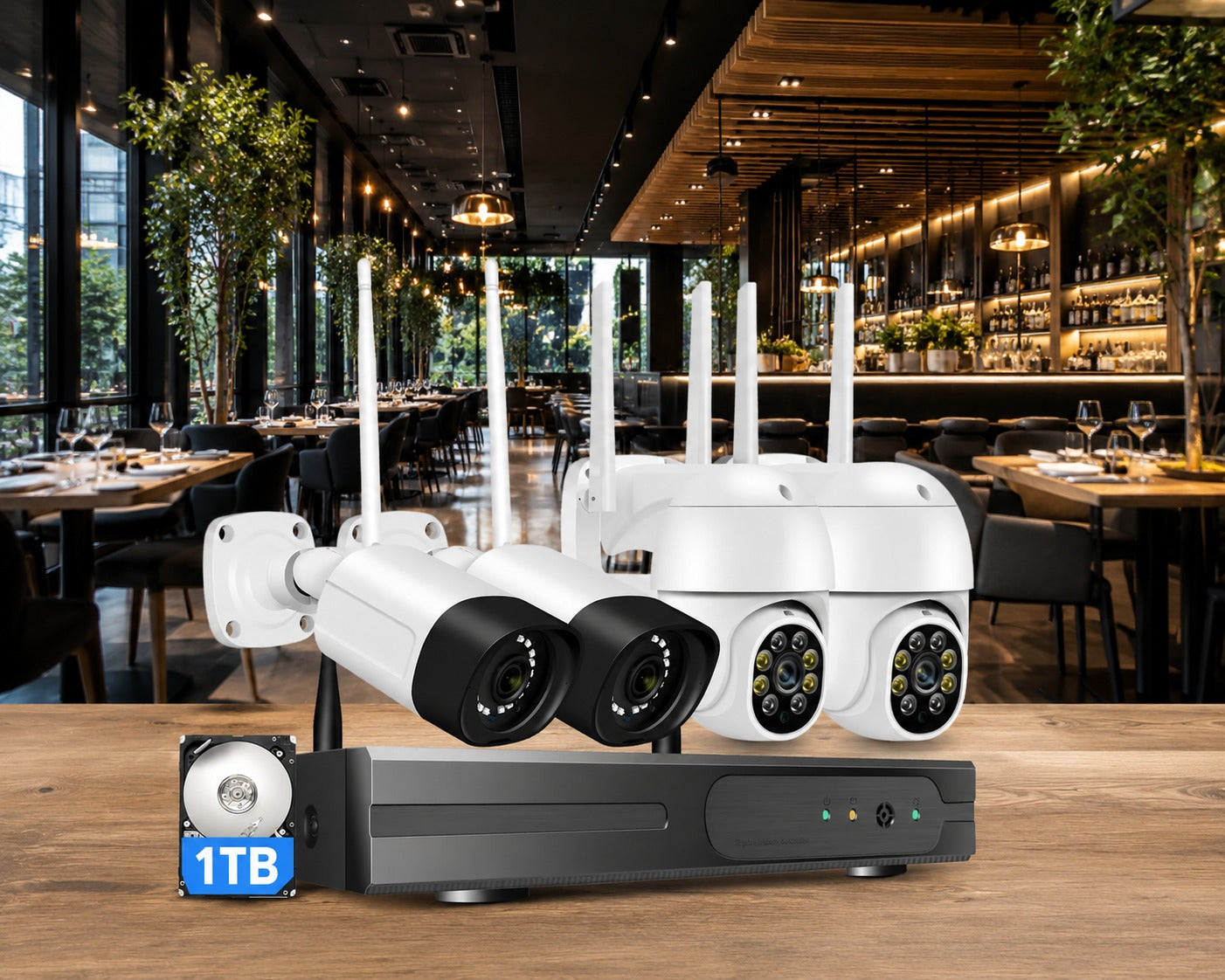 Sistema de cámaras de seguridad 5MP para hostelería — Combinación inteligente de cámaras para una cobertura más eficiente