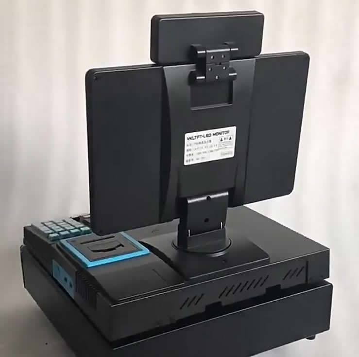 TPV táctil todo en uno modelo K12 azul – con impresora, teclado. Pantalla táctil y scanner