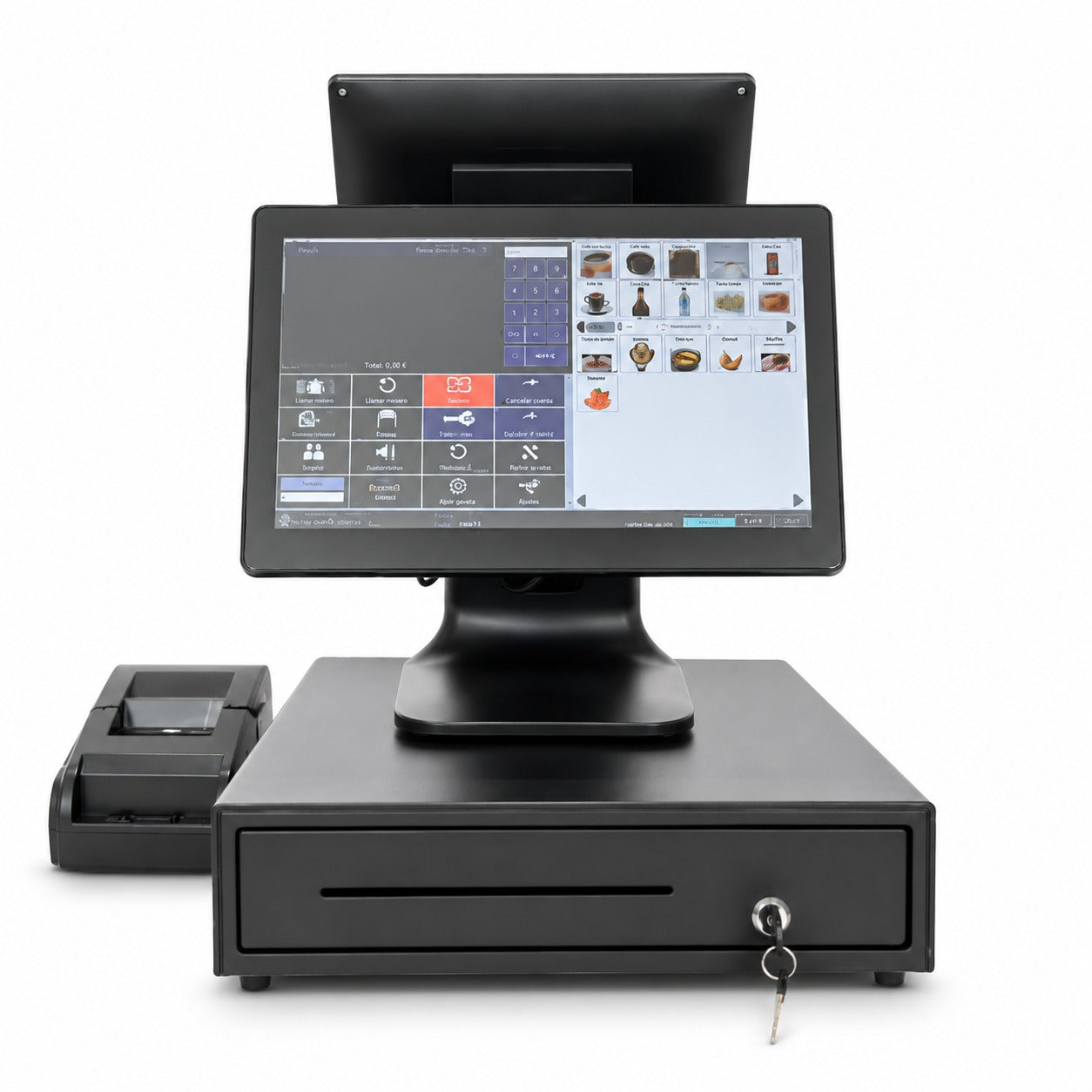 TPV profesional de doble pantalla táctil color negro para comercios y hostelería