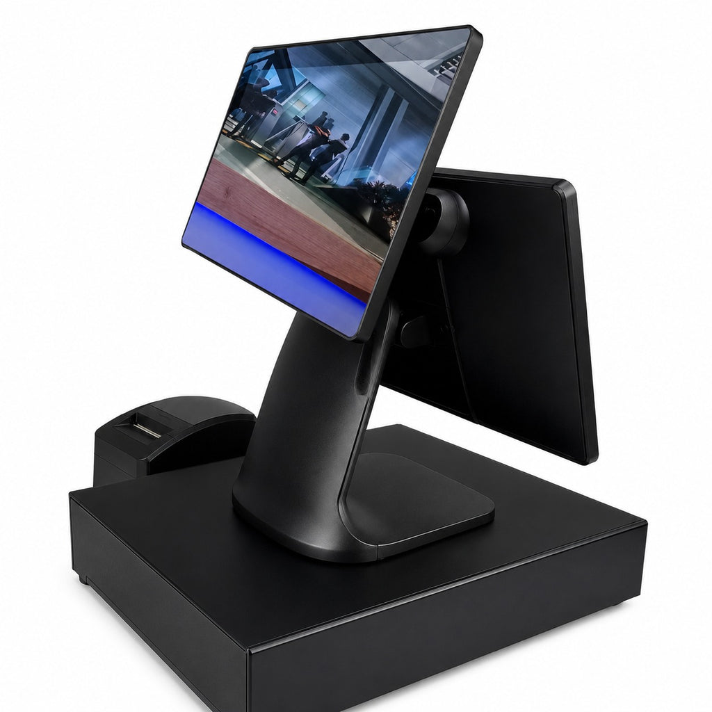 TPV profesional de doble pantalla táctil color negro para comercios y hostelería