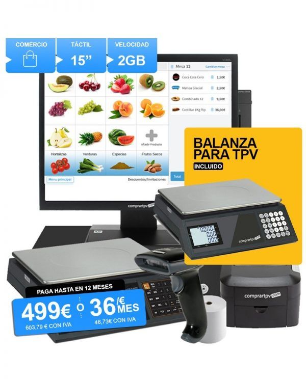 TPV Comercio TÁCTIL + Balanza + Códigos Barras